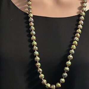 Antique Chinese Champleve Cloisonne Graduated Beads on Gold Foil 32" Necklace